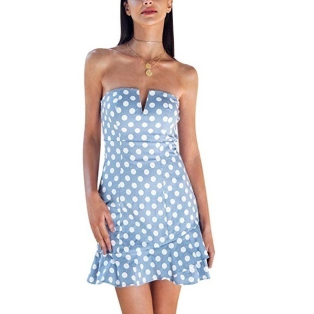 Polka dot Strapless Stretchy Mini Tube Dress - Picture 3 of 7